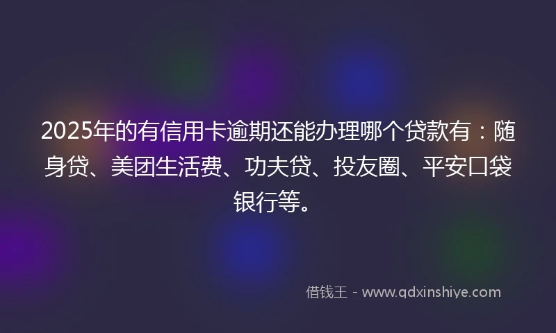 2025年的有信用卡逾期还能办理哪个贷款有:随身贷、美团生活费、功夫贷、投友圈、平安口袋银行等。