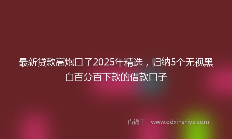 最新贷款高炮口子2025年精选，归纳5个无视黑白百分百下款的借款口子