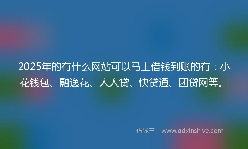 2025年的有什么网站可以马上借钱到账的有：小花钱包、融逸花、人人贷、快贷通、团贷网等。