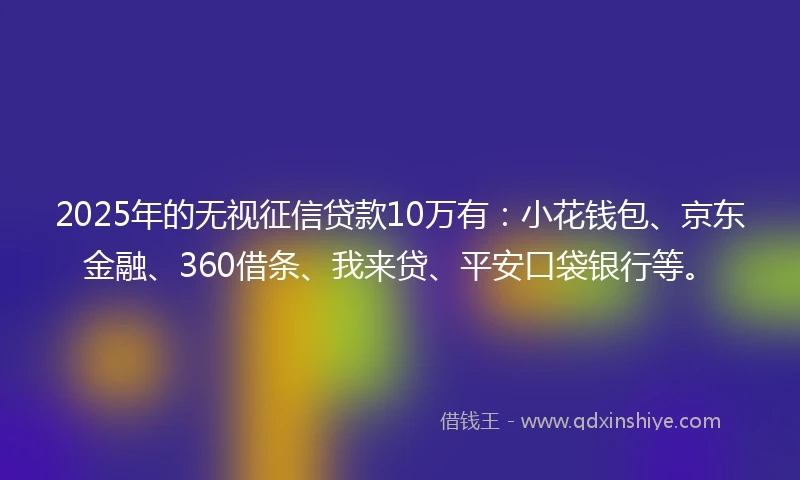 2025年的无视征信贷款10万有：小花钱包、京东金融、360借条、我来贷、平安口袋银行等。