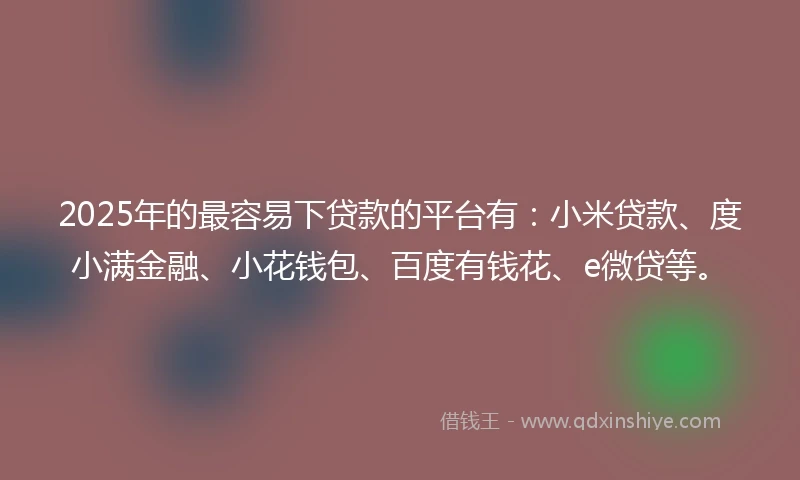 2025年的最容易下贷款的平台有：小米贷款、度小满金融、小花钱包、百度有钱花、e微贷等。