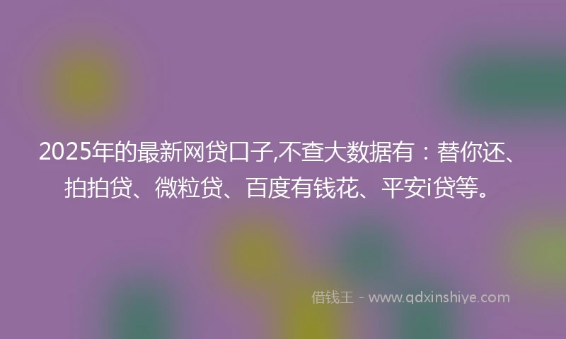 2025年的最新网贷口子,不查大数据有：替你还、拍拍贷、微粒贷、百度有钱花、平安i贷等。