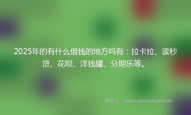 2025年的有什么借钱的地方吗有：拉卡拉、读秒贷、花呗、洋钱罐、分期乐等。