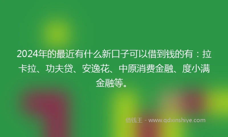 2024年的最近有什么新口子可以借到钱的有：拉卡拉、功夫贷、安逸花、中原消费金融、度小满金融等。