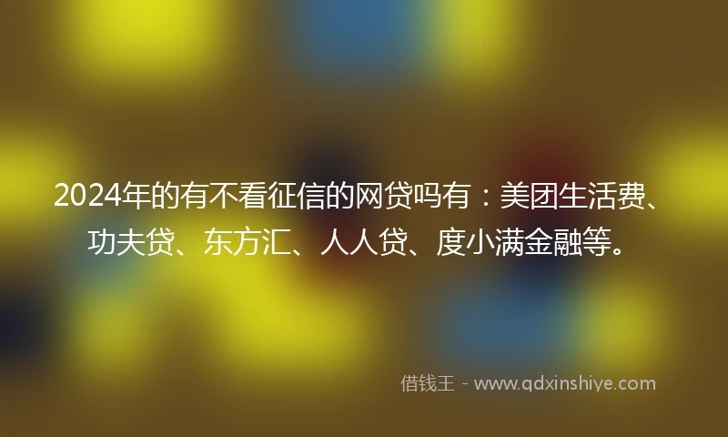 2024年的有不看征信的网贷吗有:美团生活费、功夫贷、东方汇、人人贷、度小满金融等。