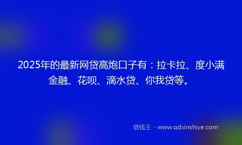 2025年的最新网贷高炮口子有：拉卡拉、度小满金融、花呗、滴水贷、你我贷等。