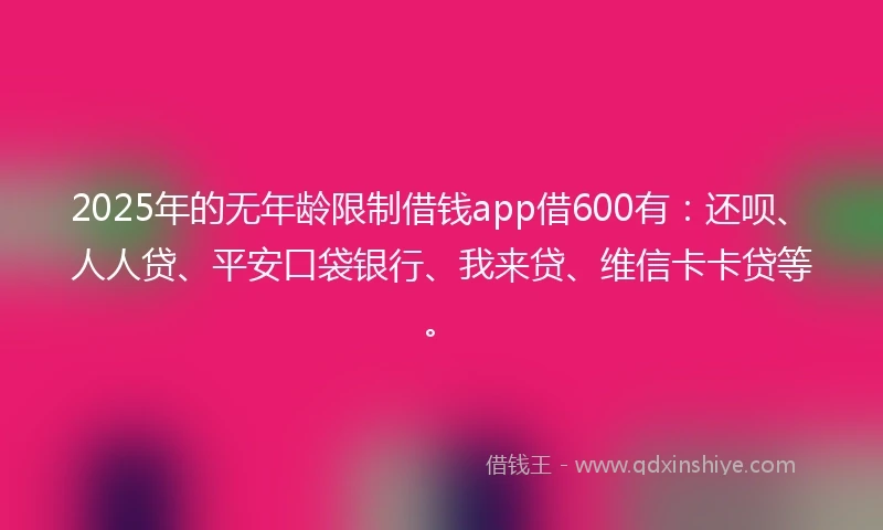 2025年的无年龄限制借钱app借600有：还呗、人人贷、平安口袋银行、我来贷、维信卡卡贷等。