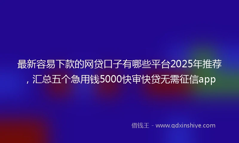 最新容易下款的网贷口子有哪些平台2025年推荐，汇总五个急用钱5000快审快贷无需征信app