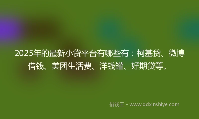 2025年的最新小贷平台有哪些有：柯基贷、微博借钱、美团生活费、洋钱罐、好期贷等。