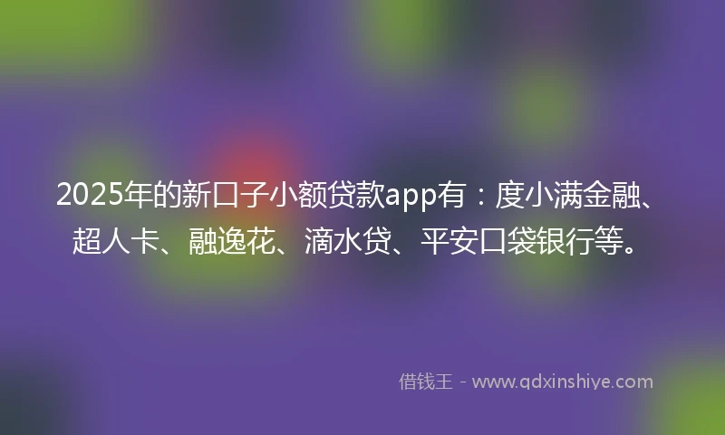 2025年的新口子小额贷款app有：度小满金融、超人卡、融逸花、滴水贷、平安口袋银行等。