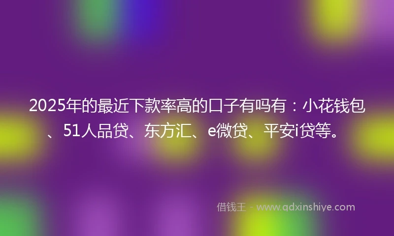2025年的最近下款率高的口子有吗有：小花钱包、51人品贷、东方汇、e微贷、平安i贷等。