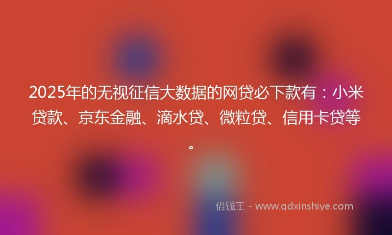 2025年的无视征信大数据的网贷必下款有：小米贷款、京东金融、滴水贷、微粒贷、信用卡贷等。