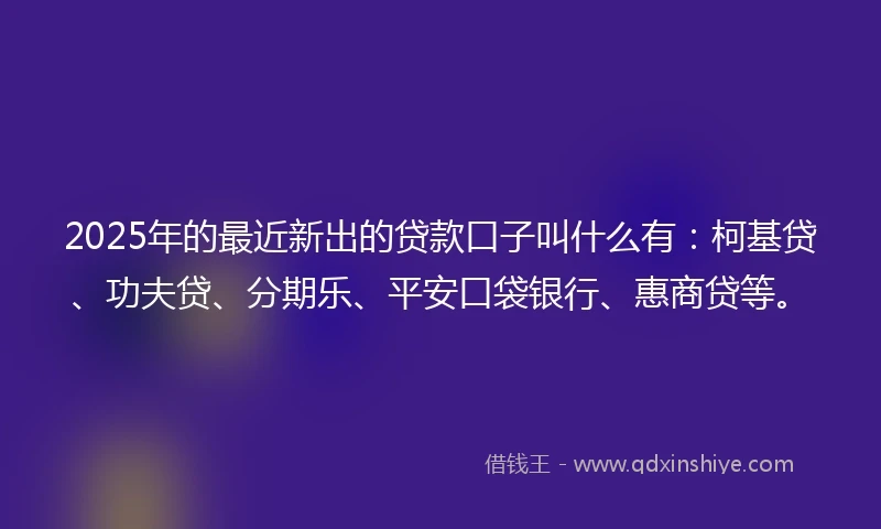2025年的最近新出的贷款口子叫什么有：柯基贷、功夫贷、分期乐、平安口袋银行、惠商贷等。