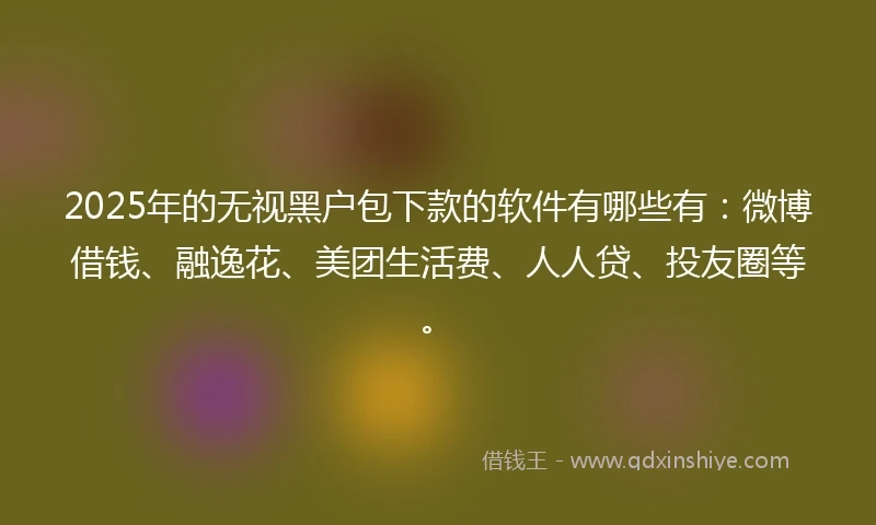 2025年的无视黑户包下款的软件有哪些有：微博借钱、融逸花、美团生活费、人人贷、投友圈等。