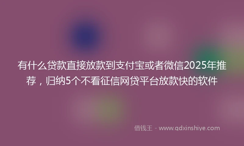 有什么贷款直接放款到支付宝或者微信2025年推荐，归纳5个不看征信网贷平台放款快的软件