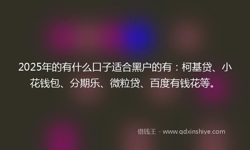2025年的有什么口子适合黑户的有：柯基贷、小花钱包、分期乐、微粒贷、百度有钱花等。