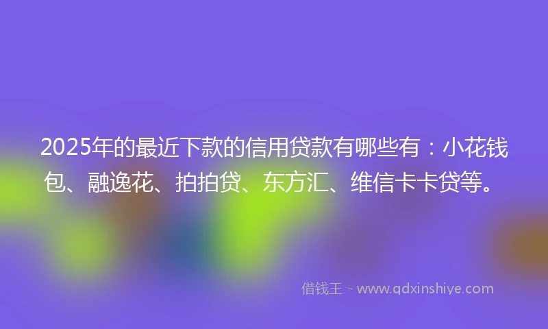2025年的最近下款的信用贷款有哪些有：小花钱包、融逸花、拍拍贷、东方汇、维信卡卡贷等。