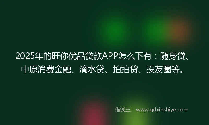 2025年的旺你优品贷款APP怎么下有：随身贷、中原消费金融、滴水贷、拍拍贷、投友圈等。