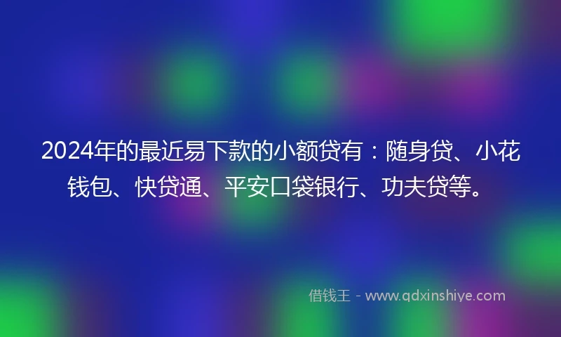 2024年的最近易下款的小额贷有：随身贷、小花钱包、快贷通、平安口袋银行、功夫贷等。