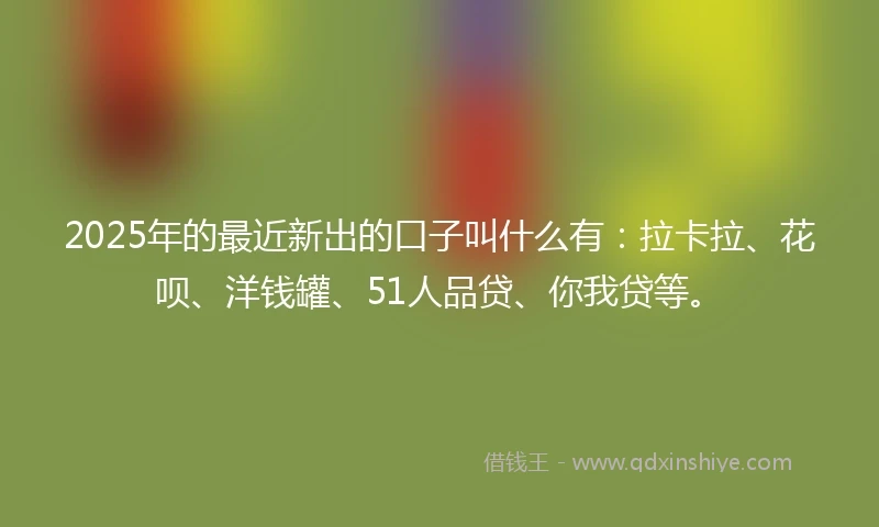 2025年的最近新出的口子叫什么有：拉卡拉、花呗、洋钱罐、51人品贷、你我贷等。