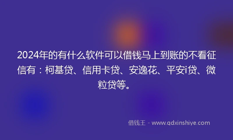 2024年的有什么软件可以借钱马上到账的不看征信有:柯基贷、信用卡贷、安逸花、平安i贷、微粒贷等。