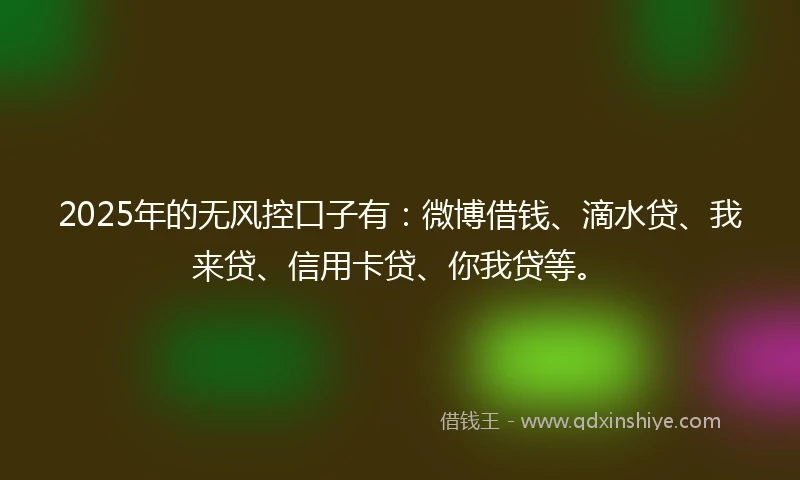 2025年的无风控口子有：微博借钱、滴水贷、我来贷、信用卡贷、你我贷等。