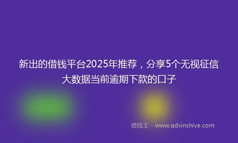 新出的借钱平台2025年推荐，分享5个无视征信大数据当前逾期下款的口子