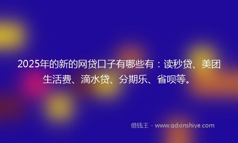 2025年的新的网贷口子有哪些有：读秒贷、美团生活费、滴水贷、分期乐、省呗等。