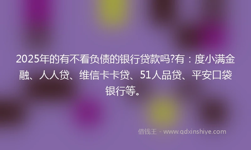 2025年的有不看负债的银行贷款吗?有:度小满金融、人人贷、维信卡卡贷、51人品贷、平安口袋银行等。