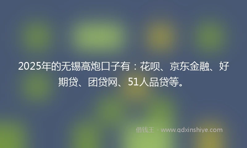 2025年的无锡高炮口子有：花呗、京东金融、好期贷、团贷网、51人品贷等。