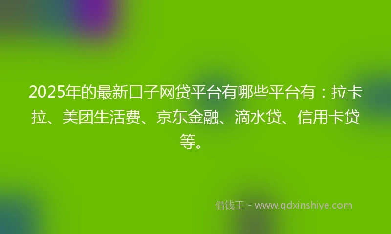 2025年的最新口子网贷平台有哪些平台有：拉卡拉、美团生活费、京东金融、滴水贷、信用卡贷等。