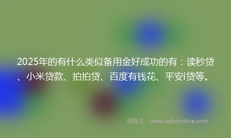 2025年的有什么类似备用金好成功的有：读秒贷、小米贷款、拍拍贷、百度有钱花、平安i贷等。