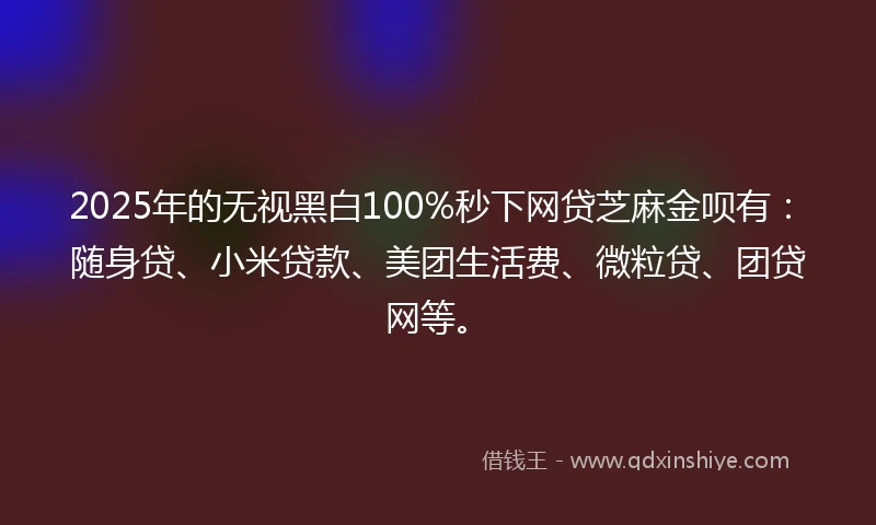 2025年的无视黑白100%秒下网贷芝麻金呗有：随身贷、小米贷款、美团生活费、微粒贷、团贷网等。