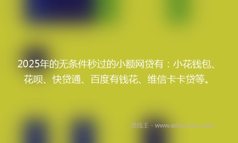 2025年的无条件秒过的小额网贷有：小花钱包、花呗、快贷通、百度有钱花、维信卡卡贷等。
