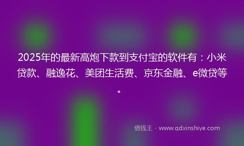2025年的最新高炮下款到支付宝的软件有：小米贷款、融逸花、美团生活费、京东金融、e微贷等。