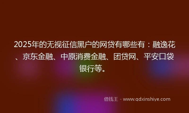 2025年的无视征信黑户的网贷有哪些有：融逸花、京东金融、中原消费金融、团贷网、平安口袋银行等。