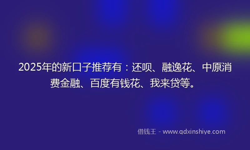 2025年的新口子推荐有：还呗、融逸花、中原消费金融、百度有钱花、我来贷等。