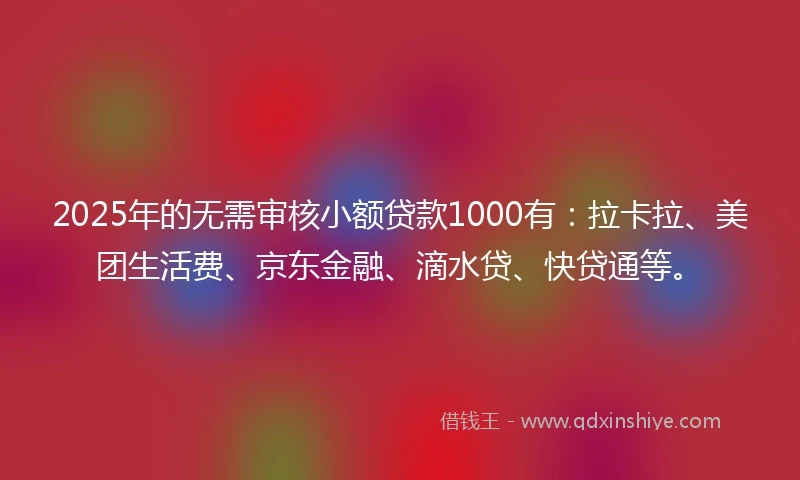 2025年的无需审核小额贷款1000有：拉卡拉、美团生活费、京东金融、滴水贷、快贷通等。