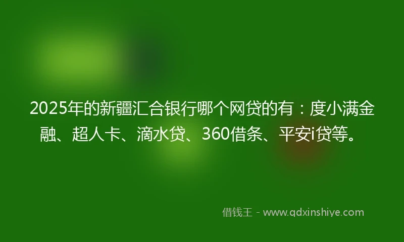 2025年的新疆汇合银行哪个网贷的有：度小满金融、超人卡、滴水贷、360借条、平安i贷等。