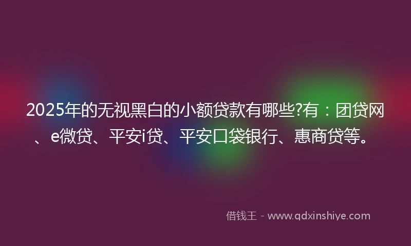 2025年的无视黑白的小额贷款有哪些?有：团贷网、e微贷、平安i贷、平安口袋银行、惠商贷等。