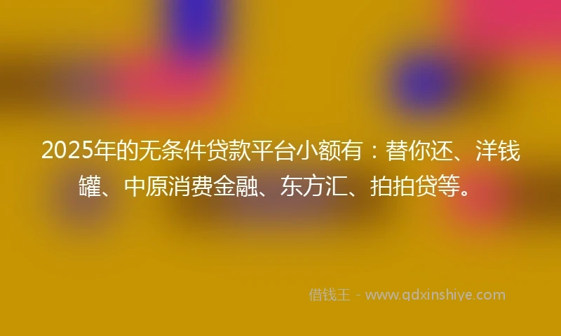 2025年的无条件贷款平台小额有：替你还、洋钱罐、中原消费金融、东方汇、拍拍贷等。