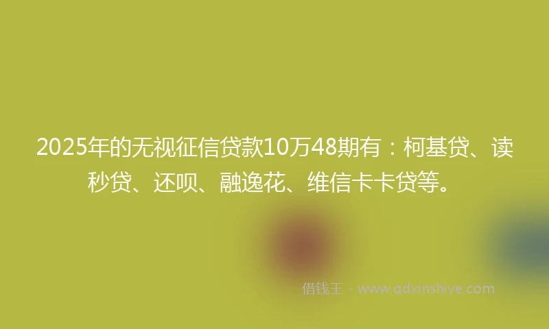 2025年的无视征信贷款10万48期有：柯基贷、读秒贷、还呗、融逸花、维信卡卡贷等。
