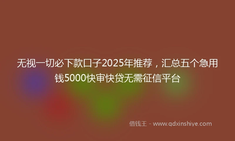无视一切必下款口子2025年推荐，汇总五个急用钱5000快审快贷无需征信平台
