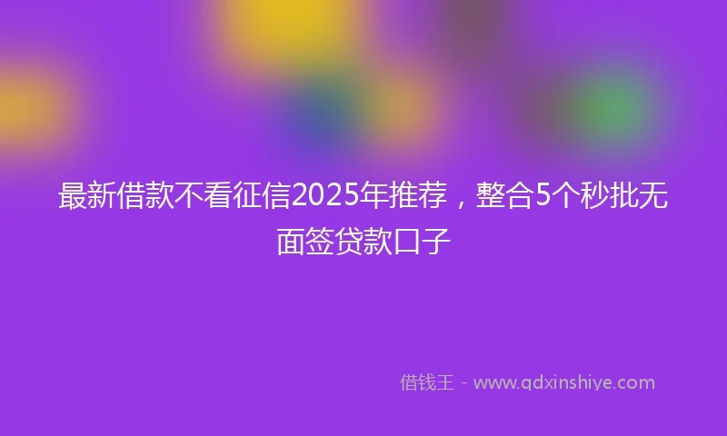 最新借款不看征信2025年推荐，整合5个秒批无面签贷款口子