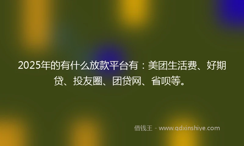 2025年的有什么放款平台有：美团生活费、好期贷、投友圈、团贷网、省呗等。