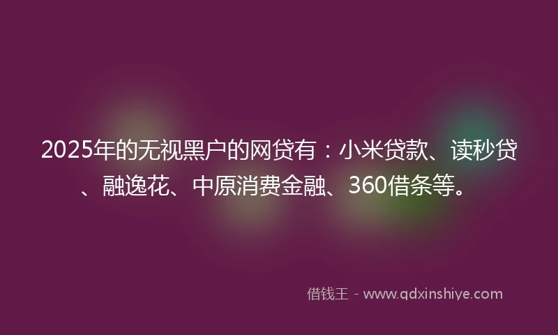2025年的无视黑户的网贷有：小米贷款、读秒贷、融逸花、中原消费金融、360借条等。