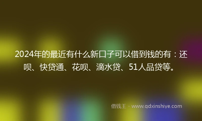 2024年的最近有什么新口子可以借到钱的有：还呗、快贷通、花呗、滴水贷、51人品贷等。
