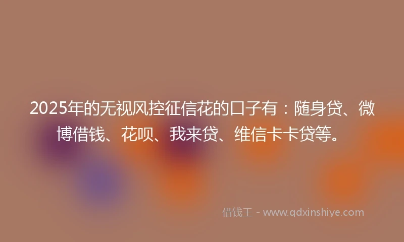 2025年的无视风控征信花的口子有：随身贷、微博借钱、花呗、我来贷、维信卡卡贷等。