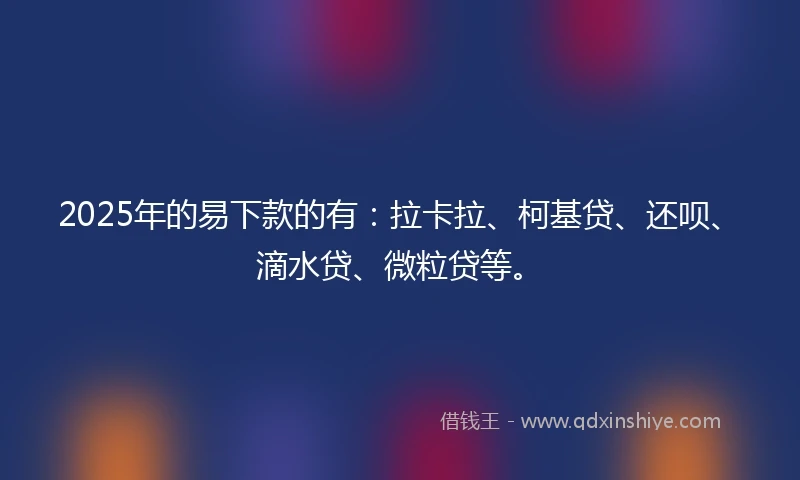 2025年的易下款的有：拉卡拉、柯基贷、还呗、滴水贷、微粒贷等。