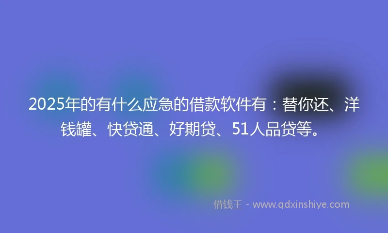2025年的有什么应急的借款软件有：替你还、洋钱罐、快贷通、好期贷、51人品贷等。